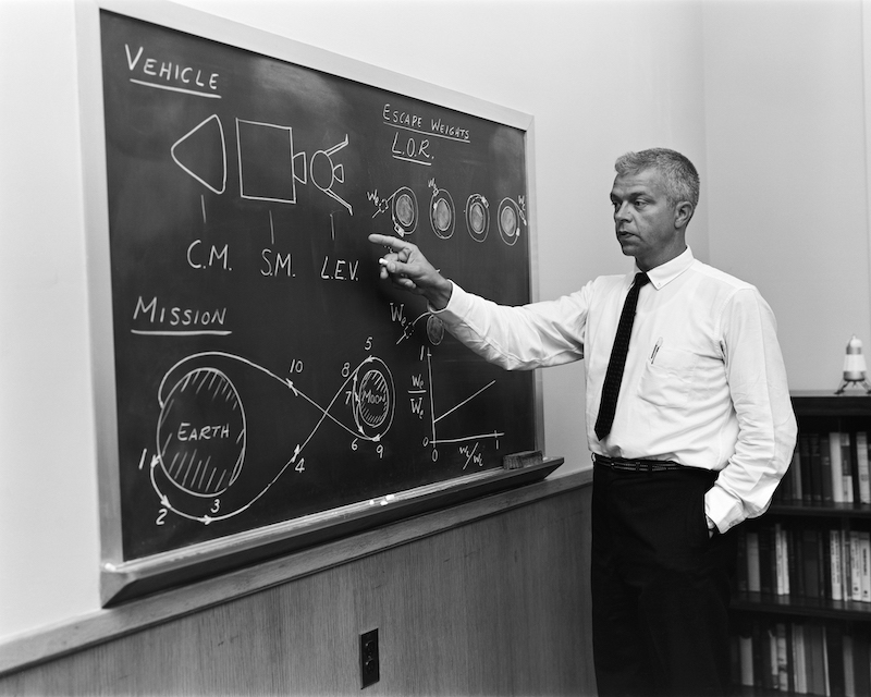 Engineer working with blackboard